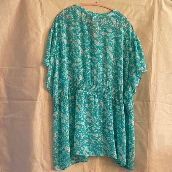 GUC Torrid Size 6 Short Sleeve Teal & White Sheer Blouse - Picture 2 of 4
